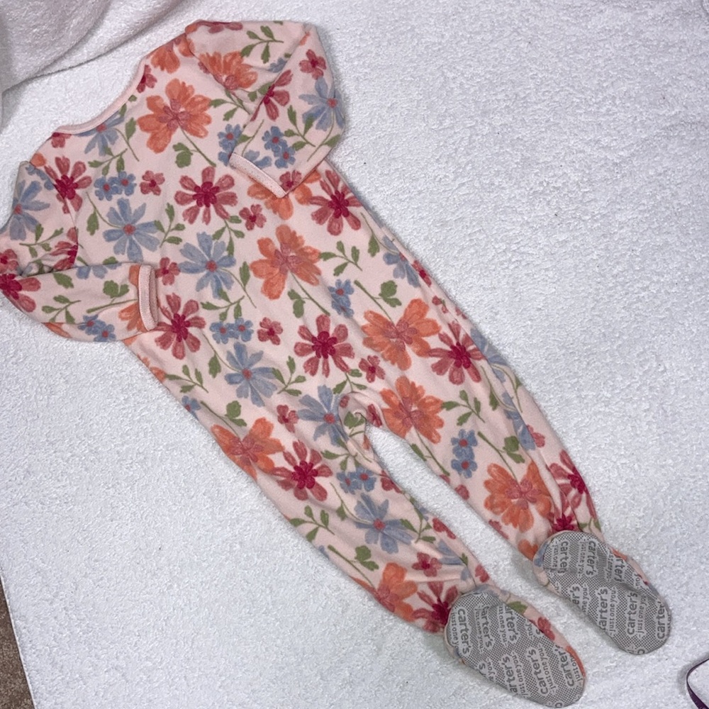 Carters zip fleece feetie pajamas floral flower print 2t footies union suit - Picture 4 of 6